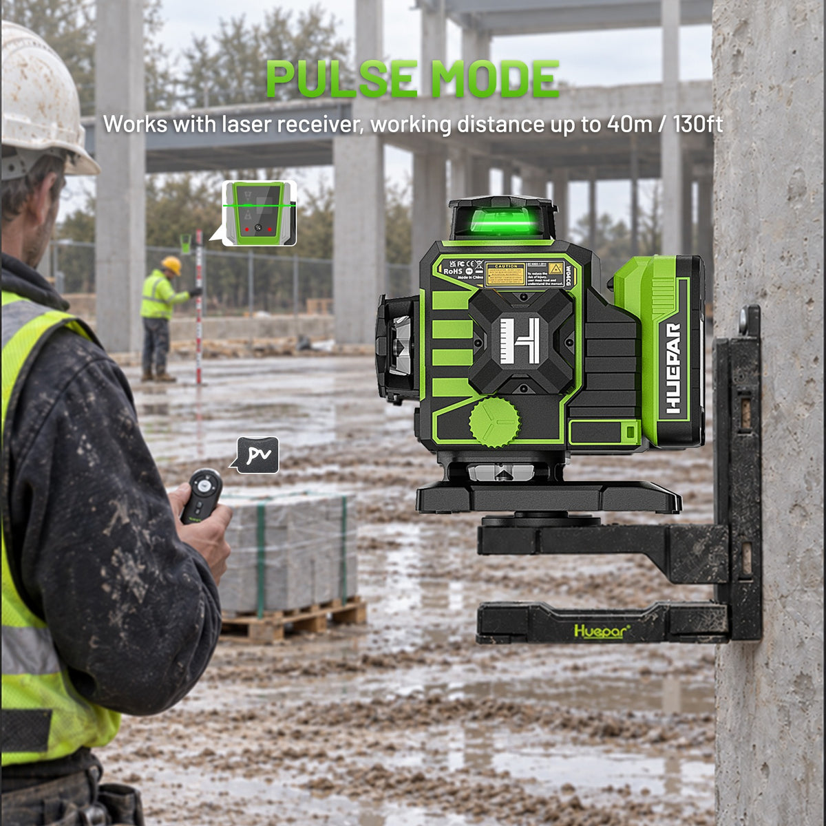 Huepar W04CG 4 × 360° Laser Level with Electric 360° Rotary Base - 4D Laser Levels