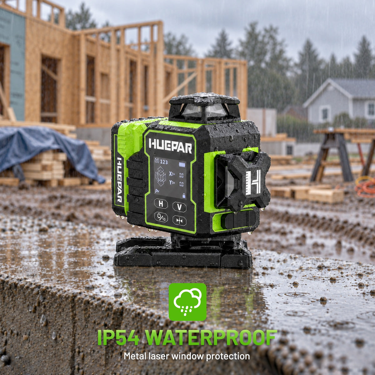 Huepar W04CG 4 × 360° Laser Level with Electric 360° Rotary Base - 4D Laser Levels