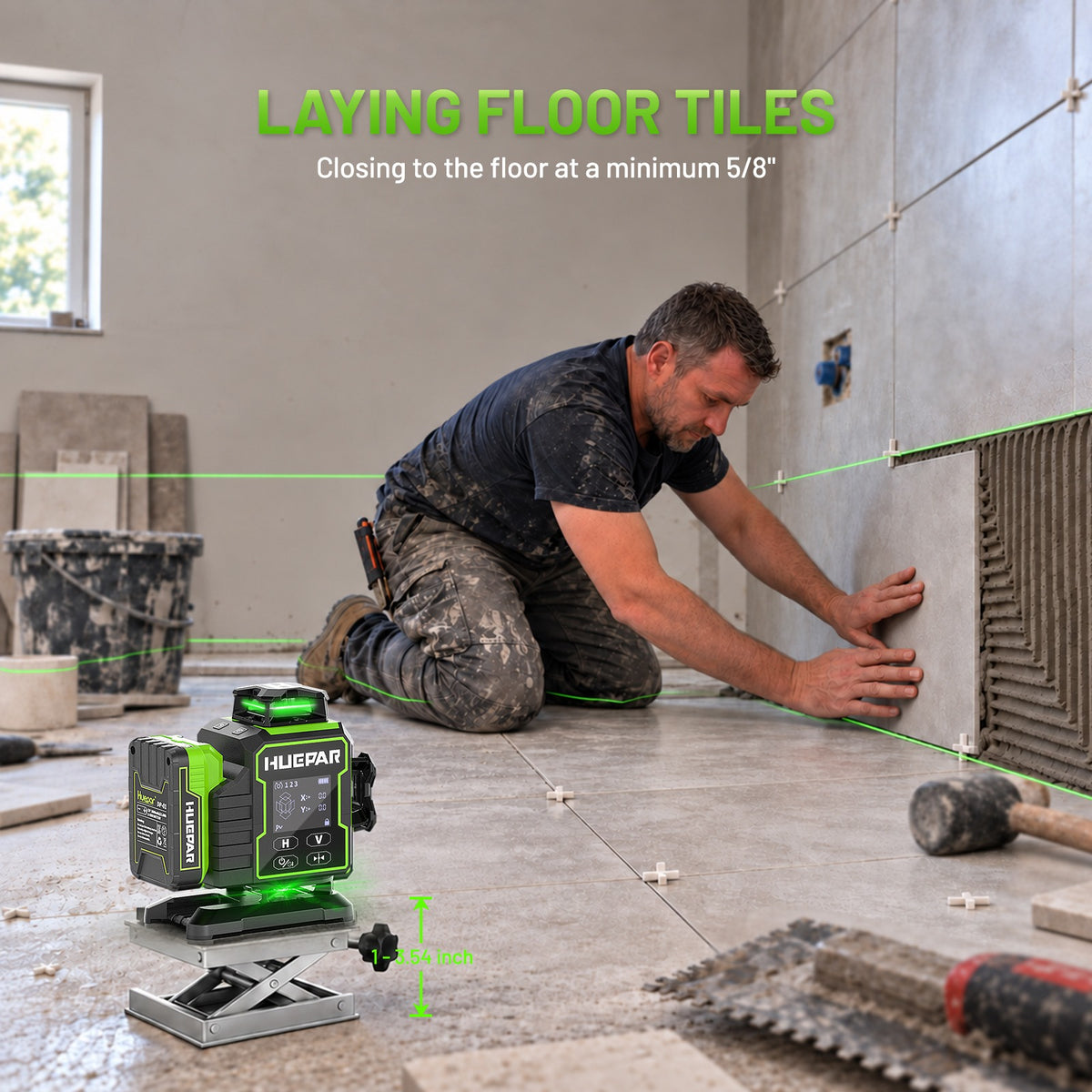 Huepar W04CG 4 × 360° Laser Level with Electric 360° Rotary Base - 4D Laser Levels