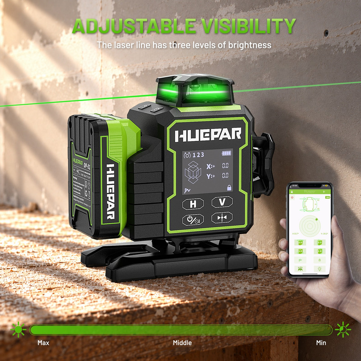 Huepar W04CG 4 × 360° Laser Level with Electric 360° Rotary Base - 4D Laser Levels