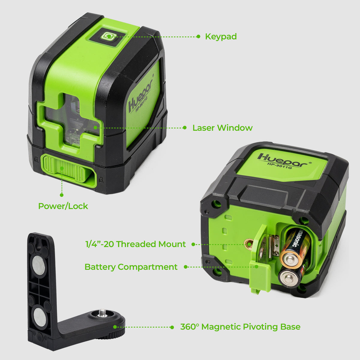 Huepar 9011G Laser Level - Cross Line Laser Level