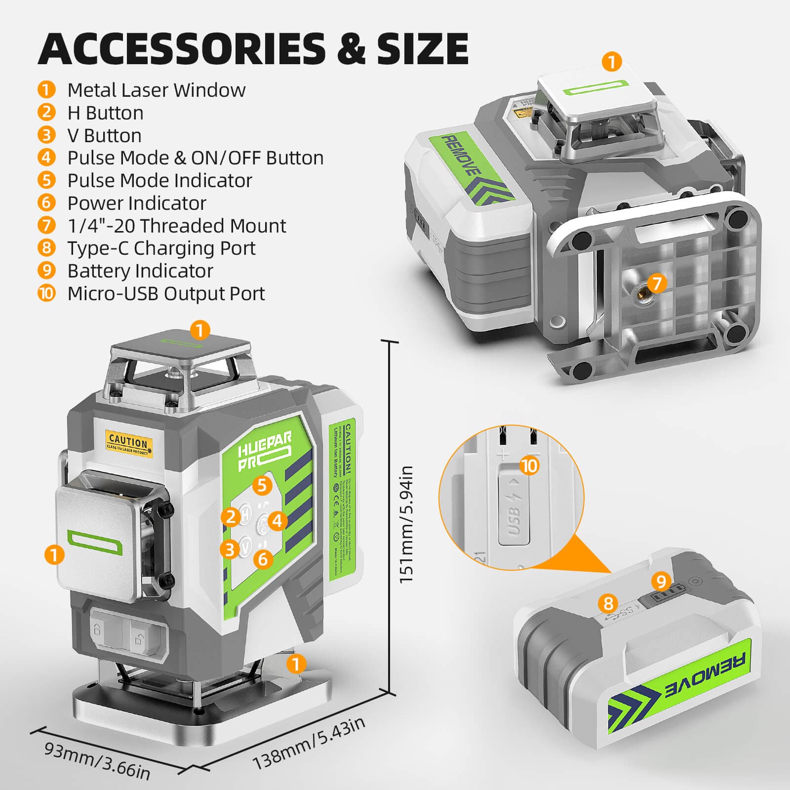 Huepar Pro ZK04CG Laser Level - 4D Laser Levels