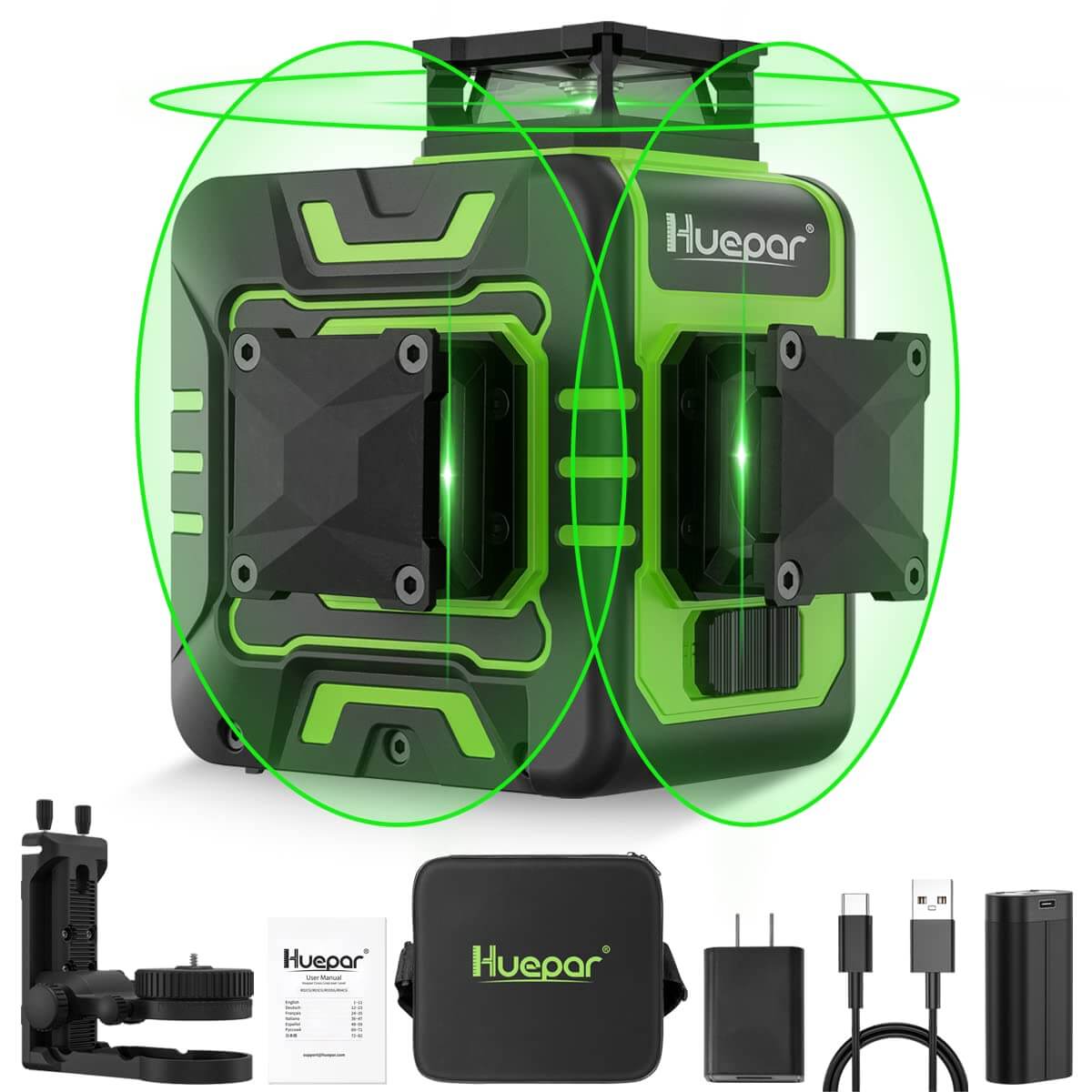 Huepar R03CG 3D Green Laser Level SelfLeveling, 360° Coverage