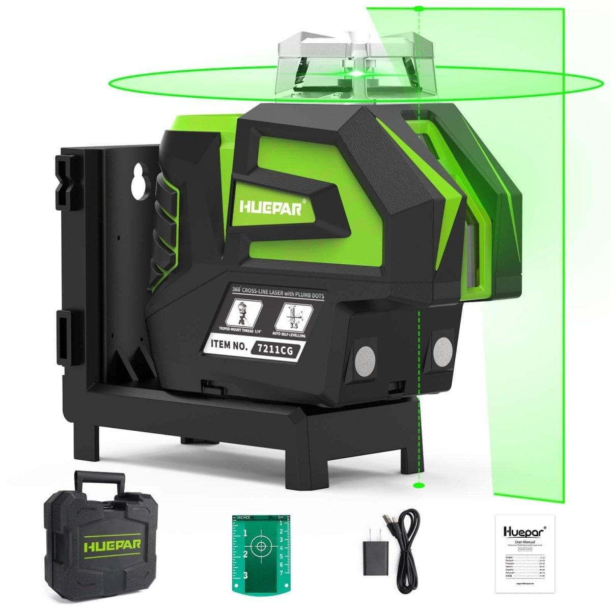 Huepar 7211CG Laser Level - Cross Line Laser Level