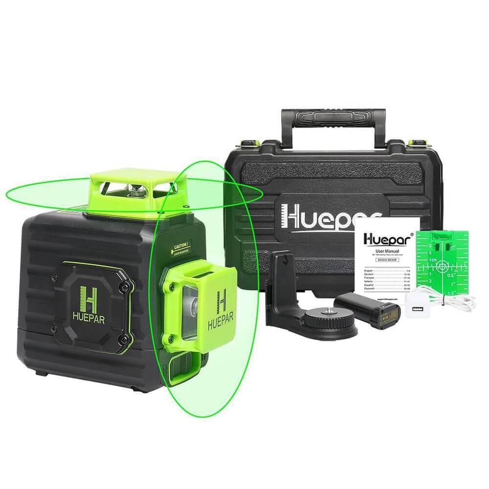 Huepar 3D Cross Line Laser Level 3 x 360 Green Beam Self-leveling Laser  Level Tools with Li-ion Battery, Type-C Charging Port and 360° Magnetic  Pivoting Base B03CG 