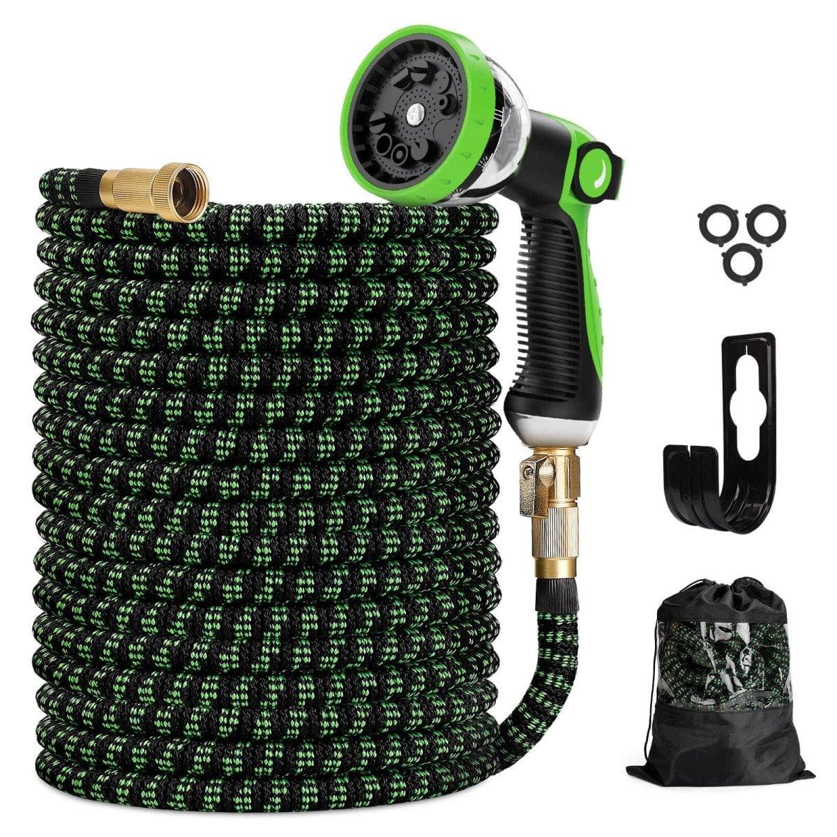 Huepar Flexible 100ft Garden Hose with 4-Layer Latex, 10 Function Spray Nozzle, and Solid Brass Fittings for Efficient Irrigation4