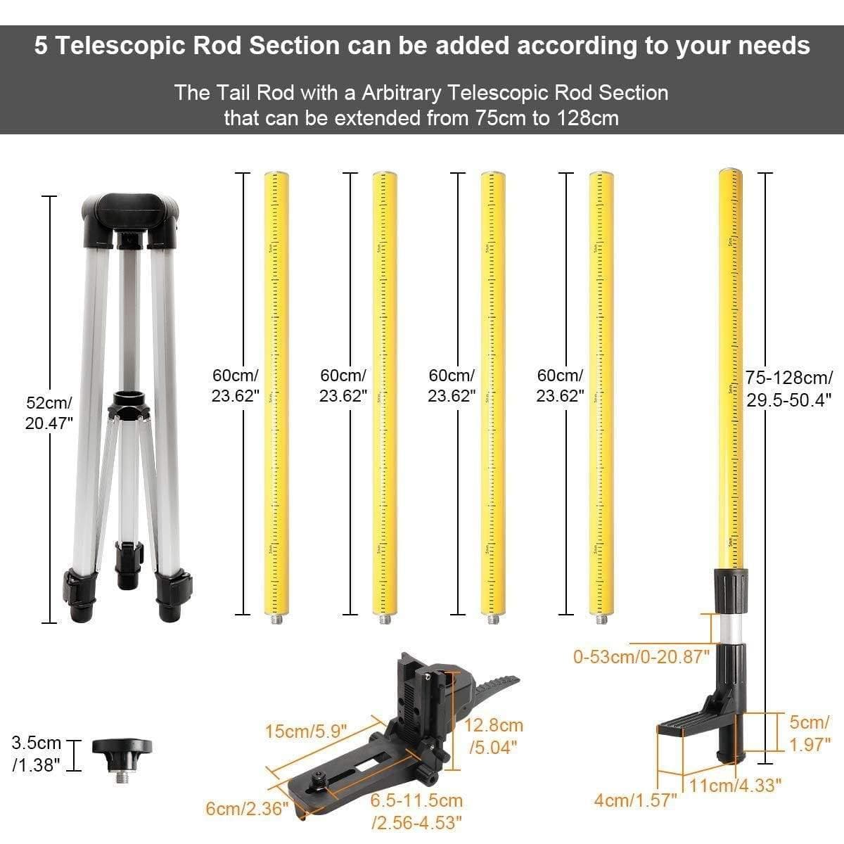 Huepar LP36 - 3.7m/12ft Laser Telescoping Pole - Tripods
