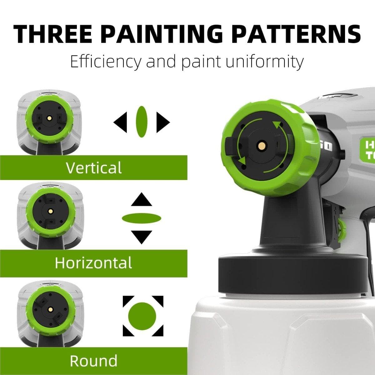 Huepar Tools SG550 HVLP electric paint sprayer with 1000ml capacity and 4 metal nozzles, 3 patterns for home interior and exterior walls, ceiling, cabinet, fence, and chair3
