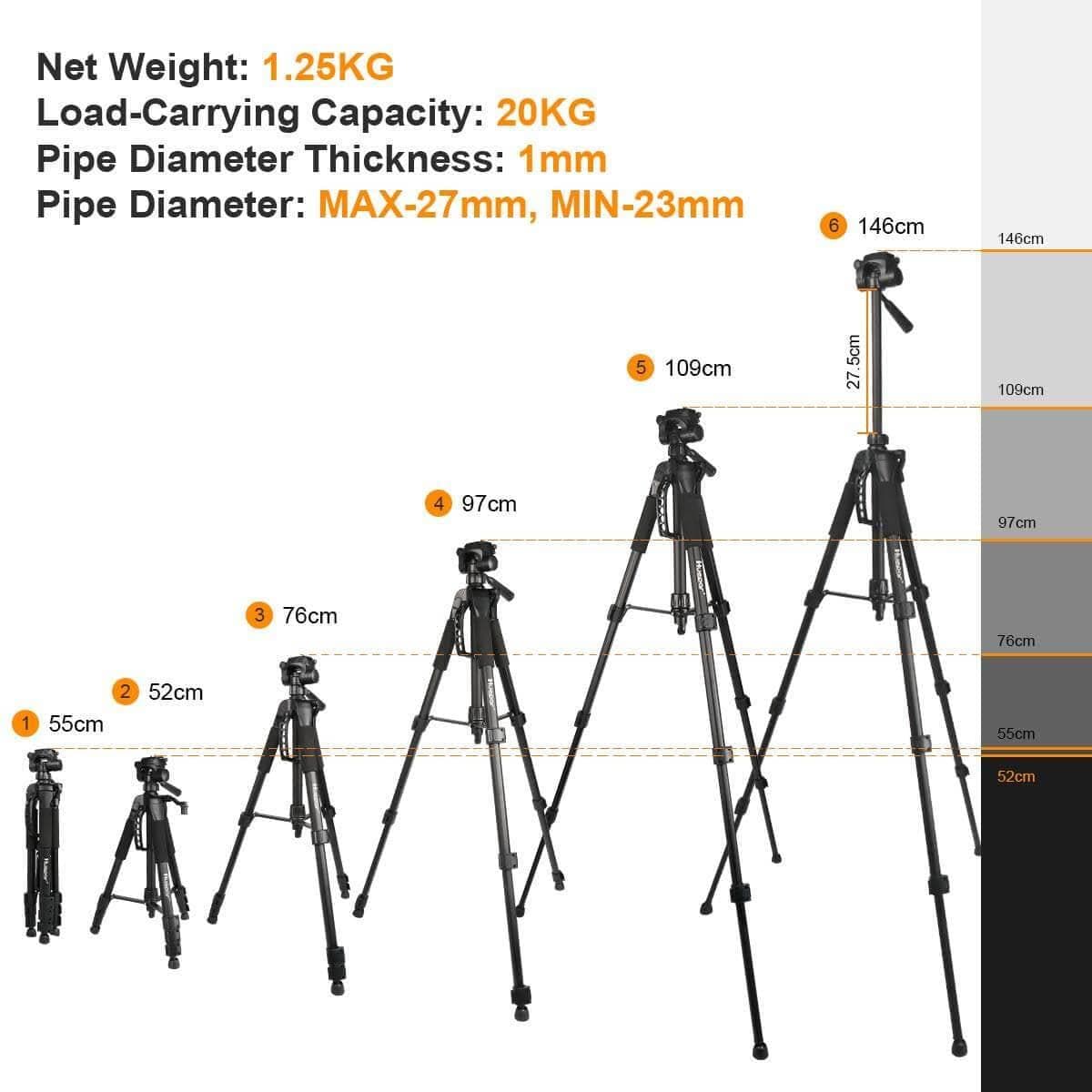 Huepar TPD14 - 56 inch/143cm Tripod Adjustable - Tripods