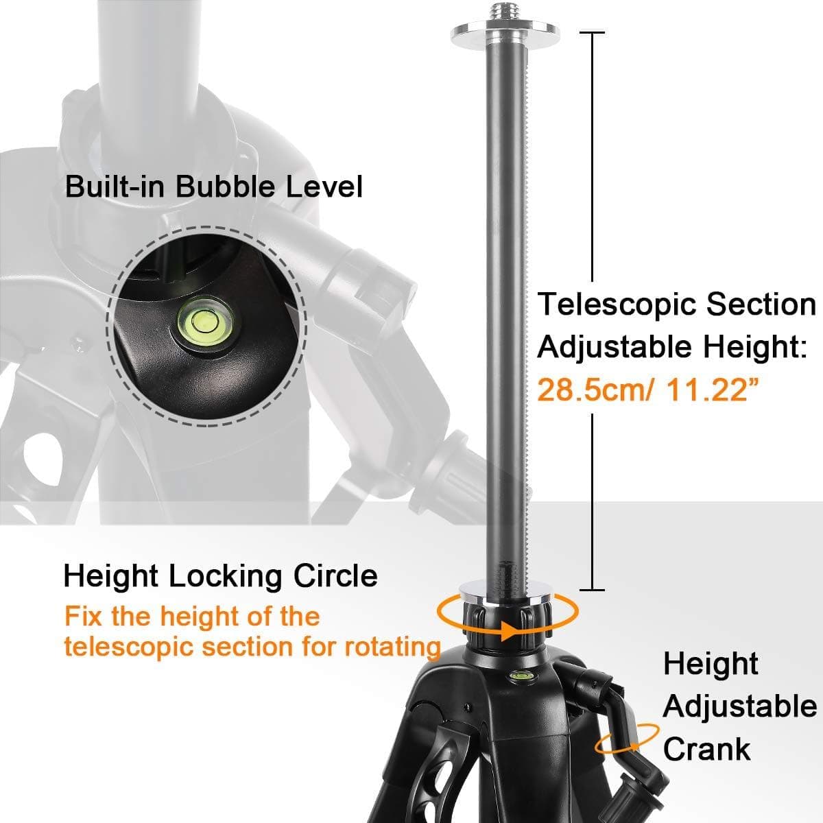Huepar TPD16 - 1.6m/5.2ft Flat Head Aluminum Tripod - Tripods