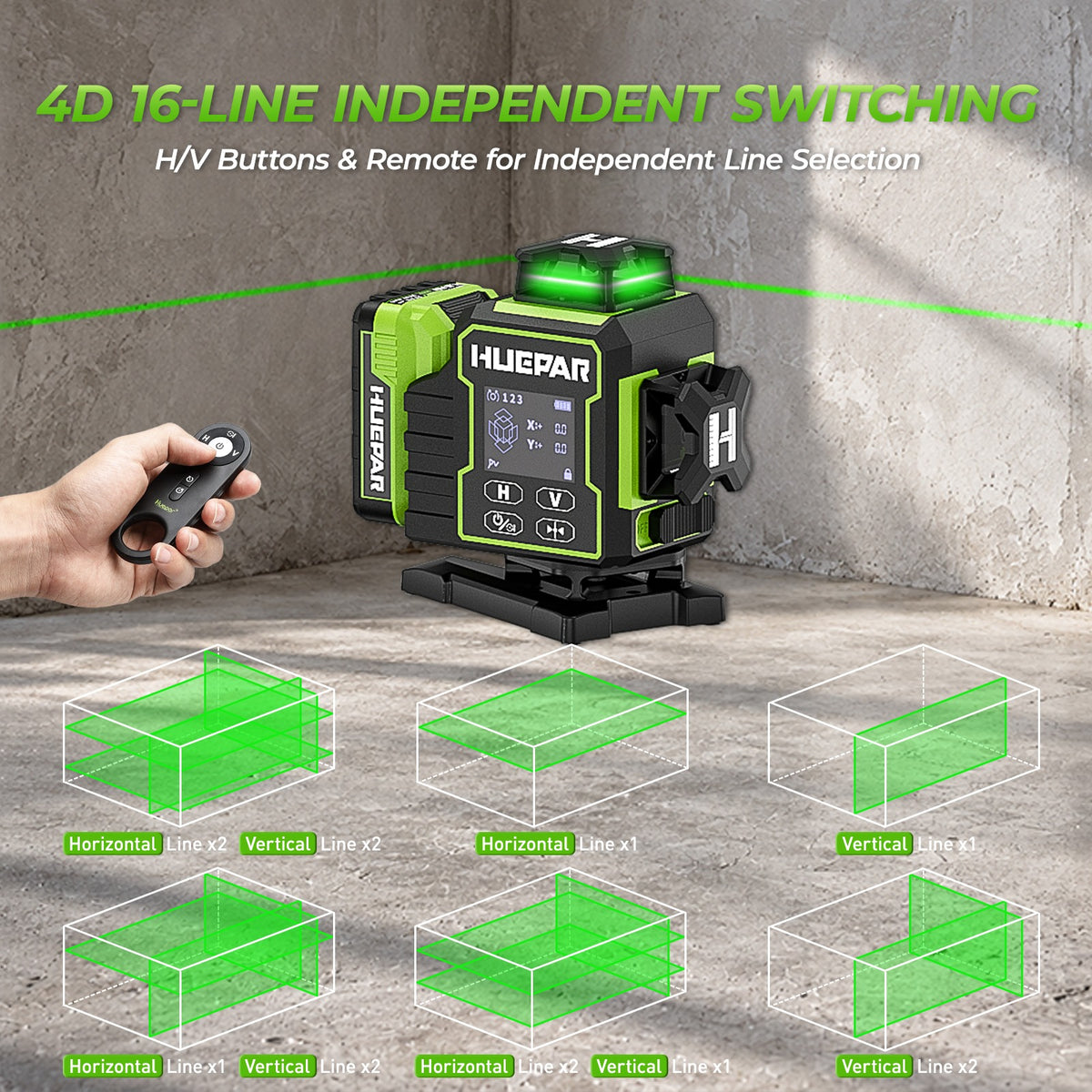 Huepar W04CG 4 × 360° Laser Level with Electric 360° Rotary Base