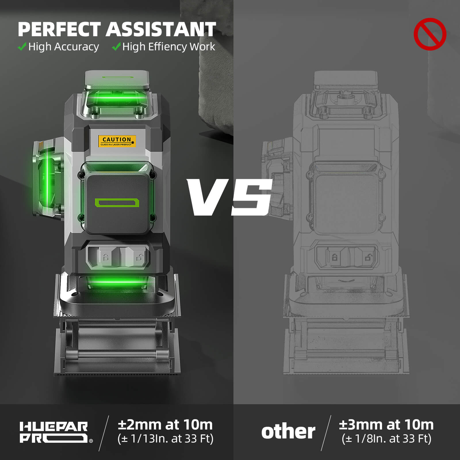 Huepar Pro ZK04CG - High Accuracy 4x360°  Green Beam Cross Line Laser Level