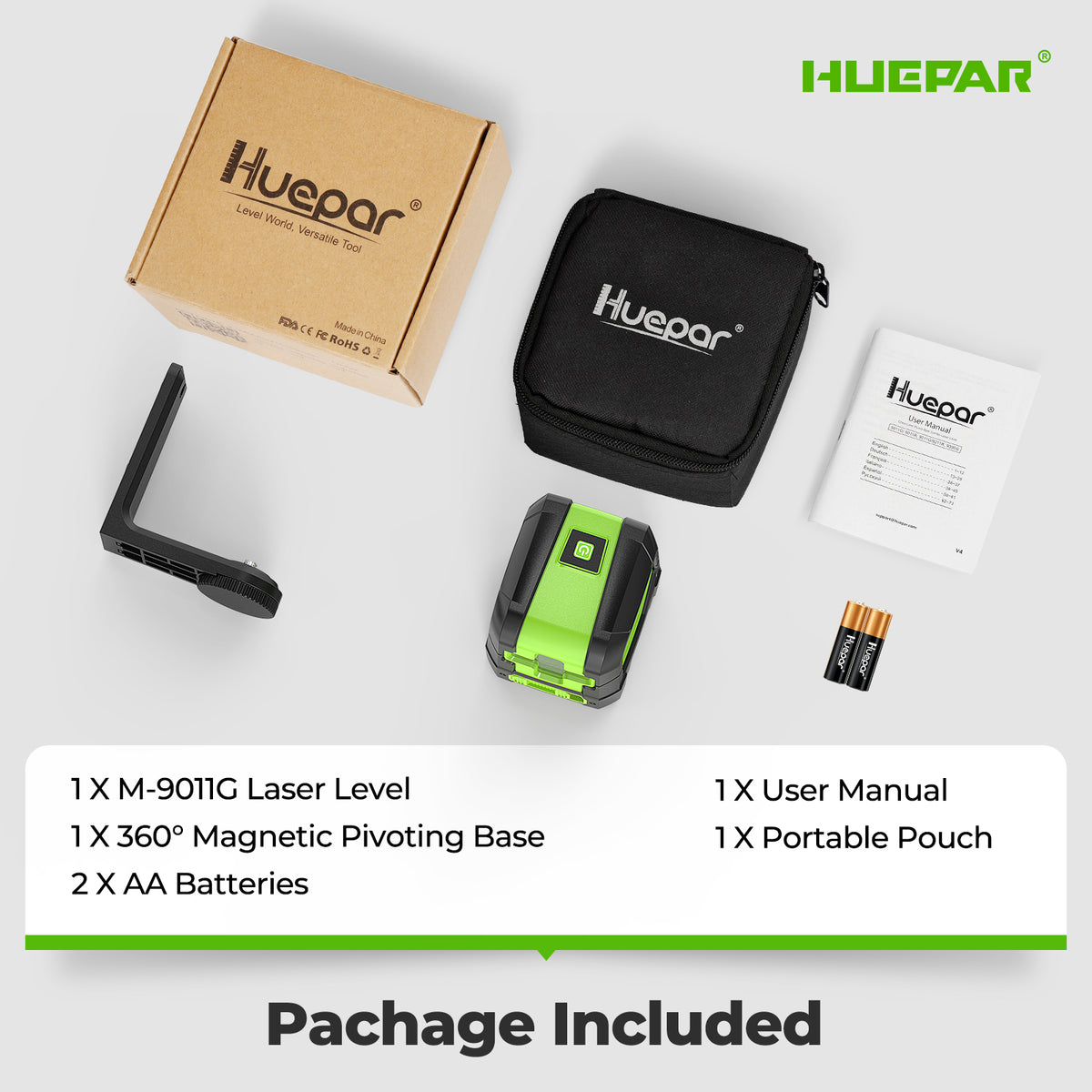 Huepar 9011G Laser Level - Cross Line Laser Level