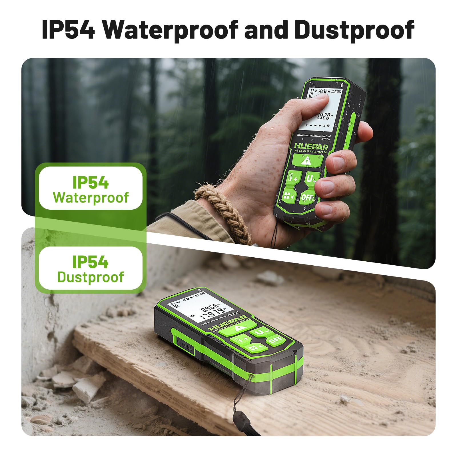 Huepar S120G-BT - Bluetooth Laser Distance Meter (395FT, 1/16in Accuracy, App, Area, Volume ) - Laser Distance Meter