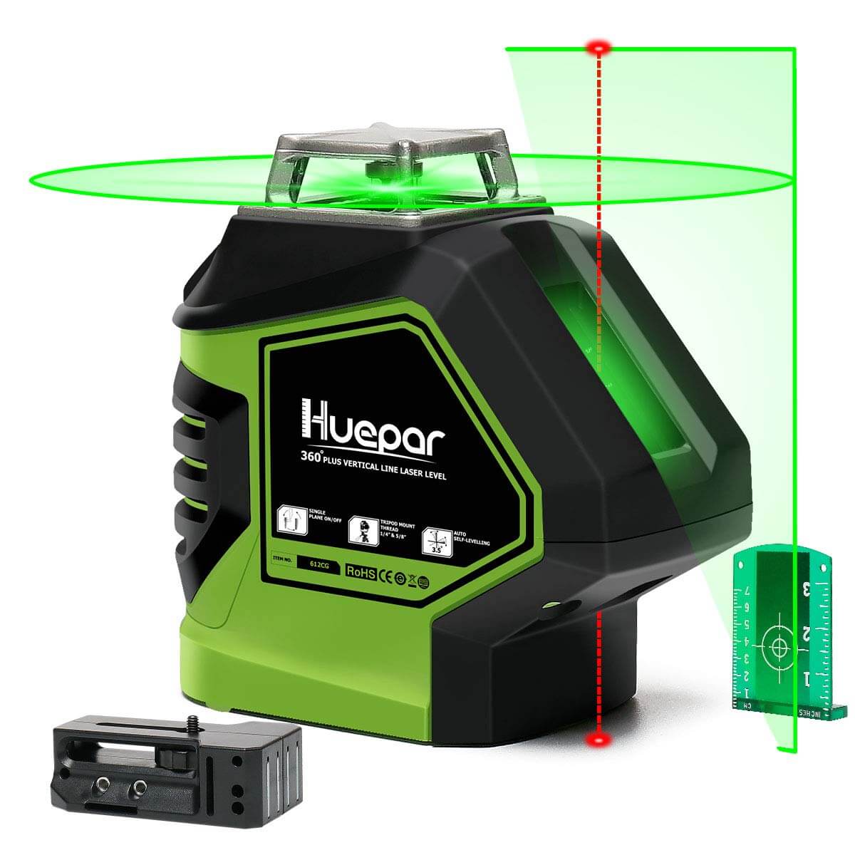 Huepar 621CG - Self-Leveling Green Laser Level Cross Line with 2 Plumb Dots Laser Tool