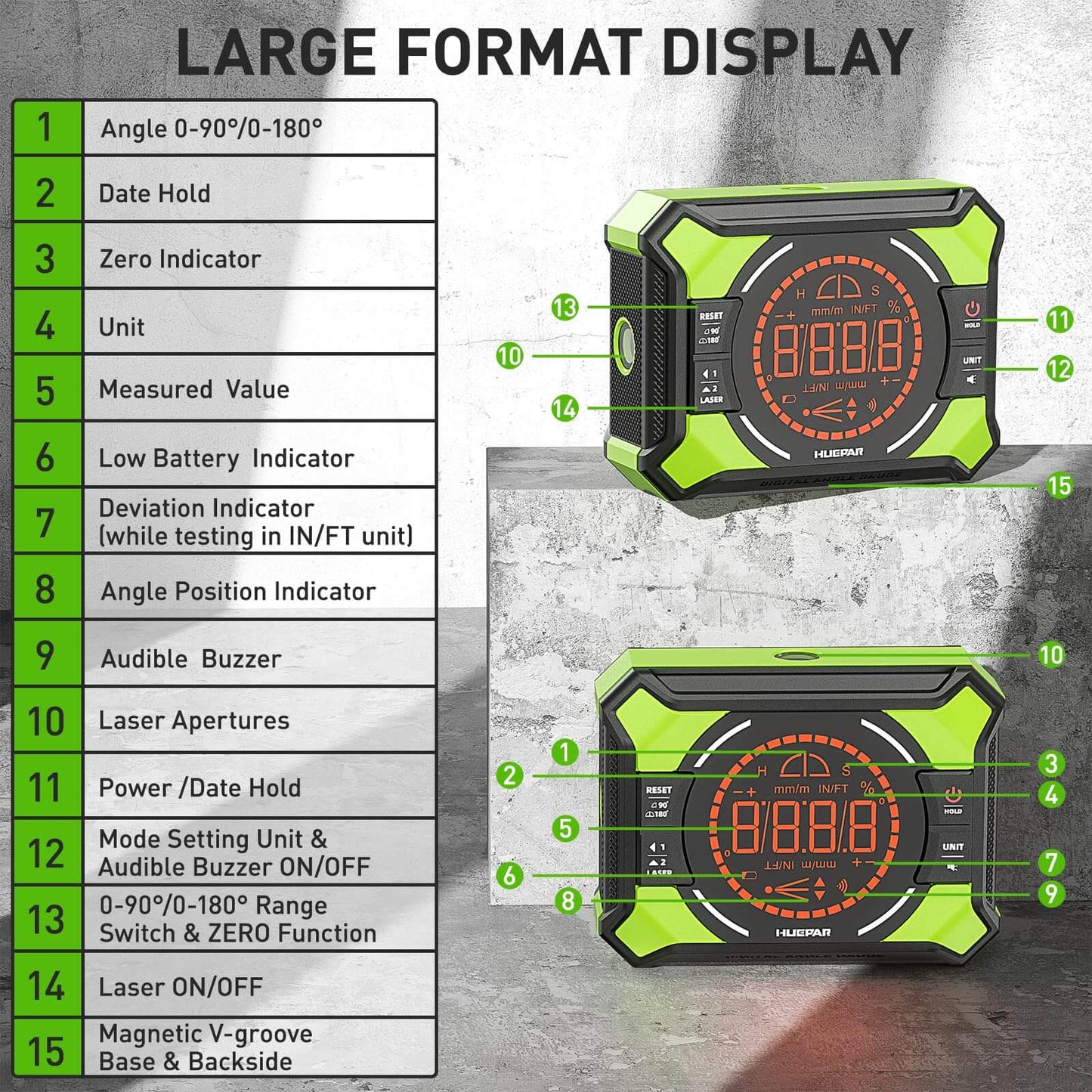 Huepar AG2L - Laser Level with Digital Angle Gauge