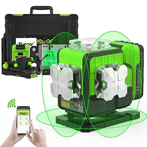 Huepar P03CG - Laser de ligne extérieur Bluetooth 3D à nivellement automatique 3x360 ° Faisceau vert 3D avec étui de transport rigide 