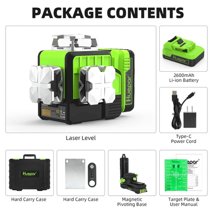 Huepar P03CG – Selbstnivellierender 3x360°Bluetooth-Linienlaser für den Außenbereich, grüner 3D-Strahl, mit Hartschalen-Tragetasche 