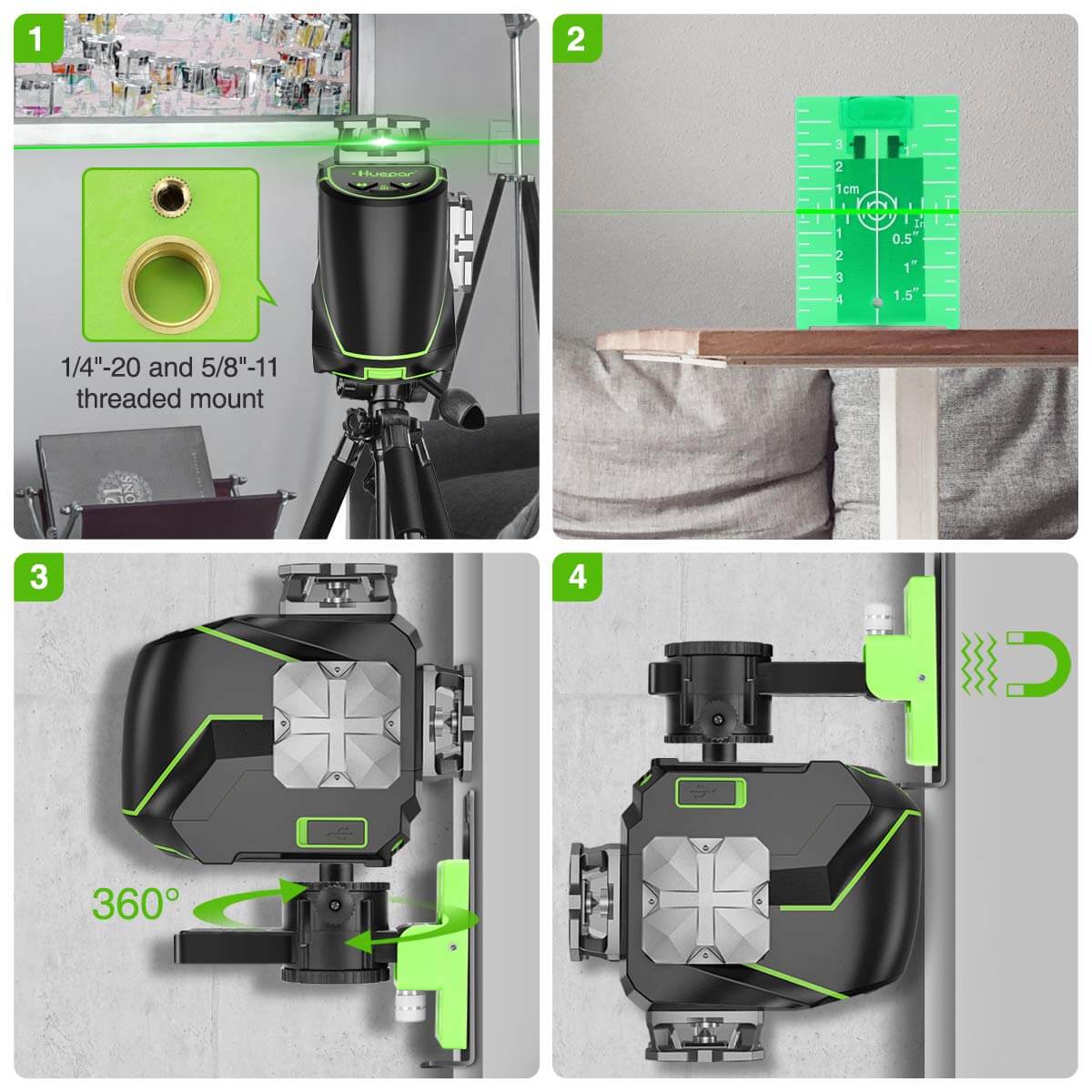 Huepar S02CG 2x360 self-leveling cross line laser with Bluetooth connectivity and metal laser window0