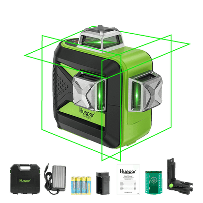 Huepar 603CG-H – selbstnivellierender 3D-Laser mit grünem Strahl, 3 x 360°, mit Hartschalenkoffer 