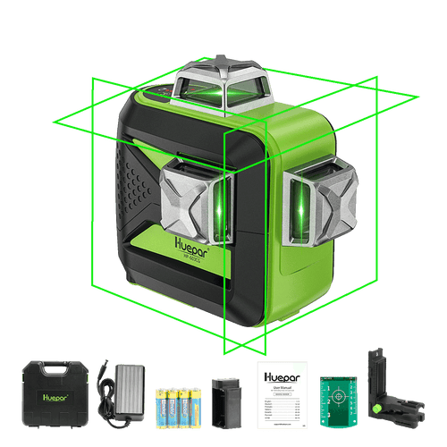 Huepar 603CG-H – selbstnivellierender 3D-Laser mit grünem Strahl, 3 x 360°, mit Hartschalenkoffer 