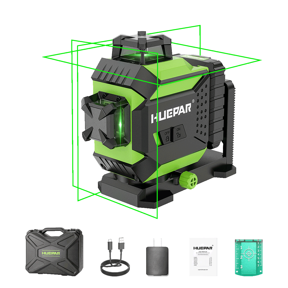 Huepar P03CG - 3D Laser Level Selbstnivellierender Bluetooth Outdoor Line Laser Green Beam