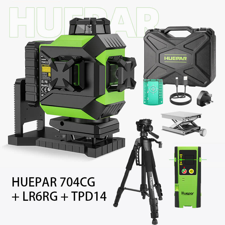 Huepar - LS04CG Auto-nivelant L 16 Lignes Green Beam 4D Cross Line Carrelage Sol Laser Tool-2 x 360 Horizontal &amp; 2 x 360 Vertical Laser Lines 