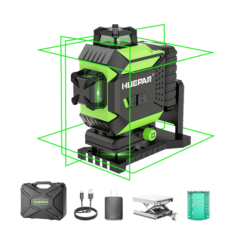 Huepar - LS04CG Auto-nivelant L 16 Lignes Green Beam 4D Cross Line Carrelage Sol Laser Tool-2 x 360 Horizontal &amp; 2 x 360 Vertical Laser Lines 