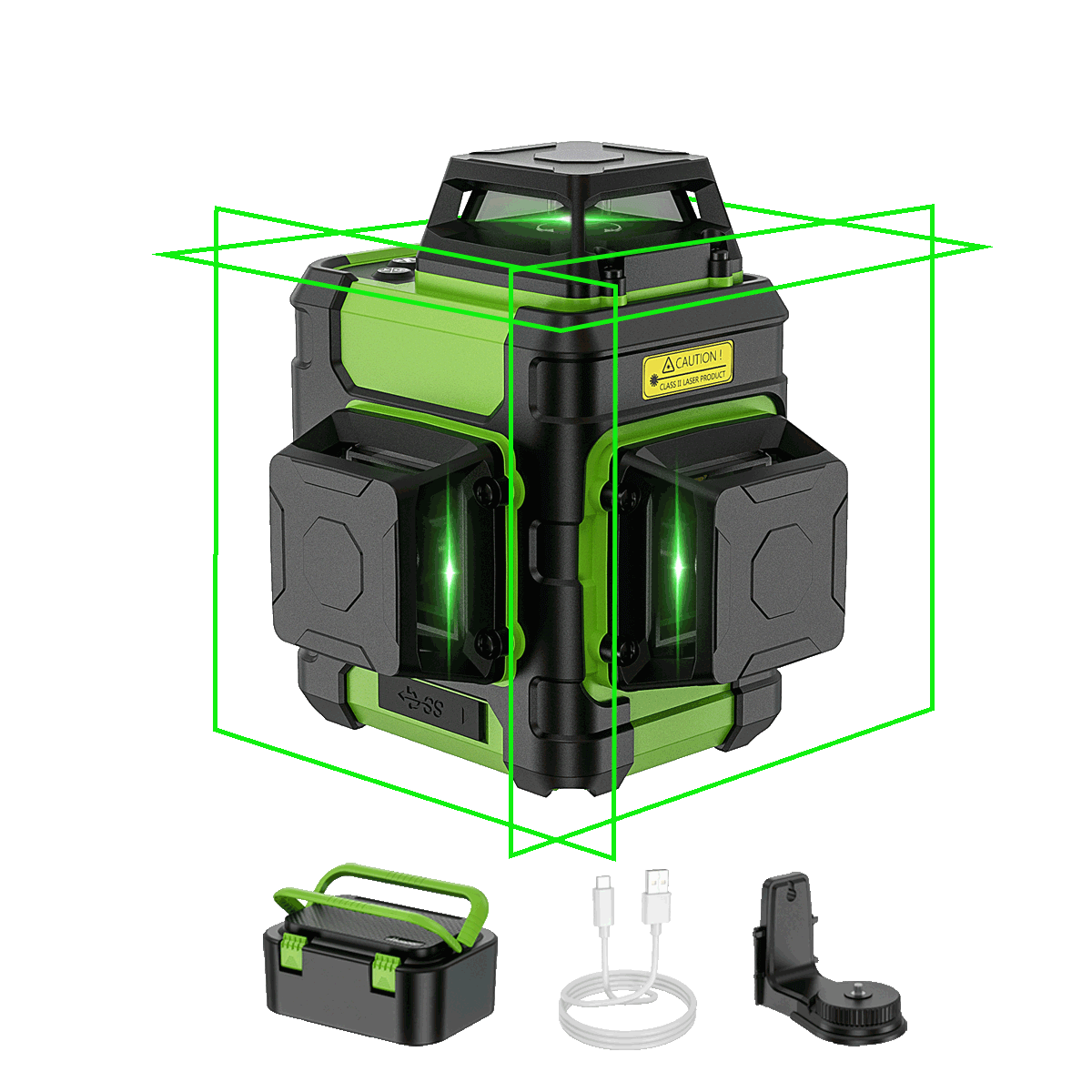 Huepar HM03CG – Selbstnivellierender 3x360 3D-Kreuzlinienlaser mit grünem Strahl, Drei-Ebenen-Nivellier- und Ausrichtungslaserwerkzeug mit Pulsmodus