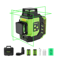 Huepar LS03CG - Niveau laser 3x360° avec 2 batteries Li-ion Ligne transversale verte 3D extérieure auto-nivelante pour la construction