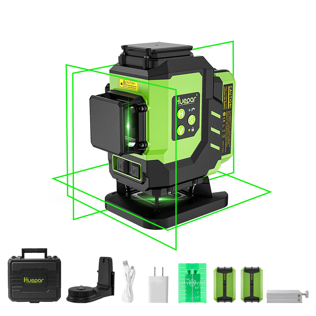 Huepar LS03CG Laser Level Selbstnivellierend 2 Li-Ion Akkus 3D Green Beam Drei-Ebenen Nivellierung und Ausrichtung Selbstnivellierendes Laserwerkzeug 