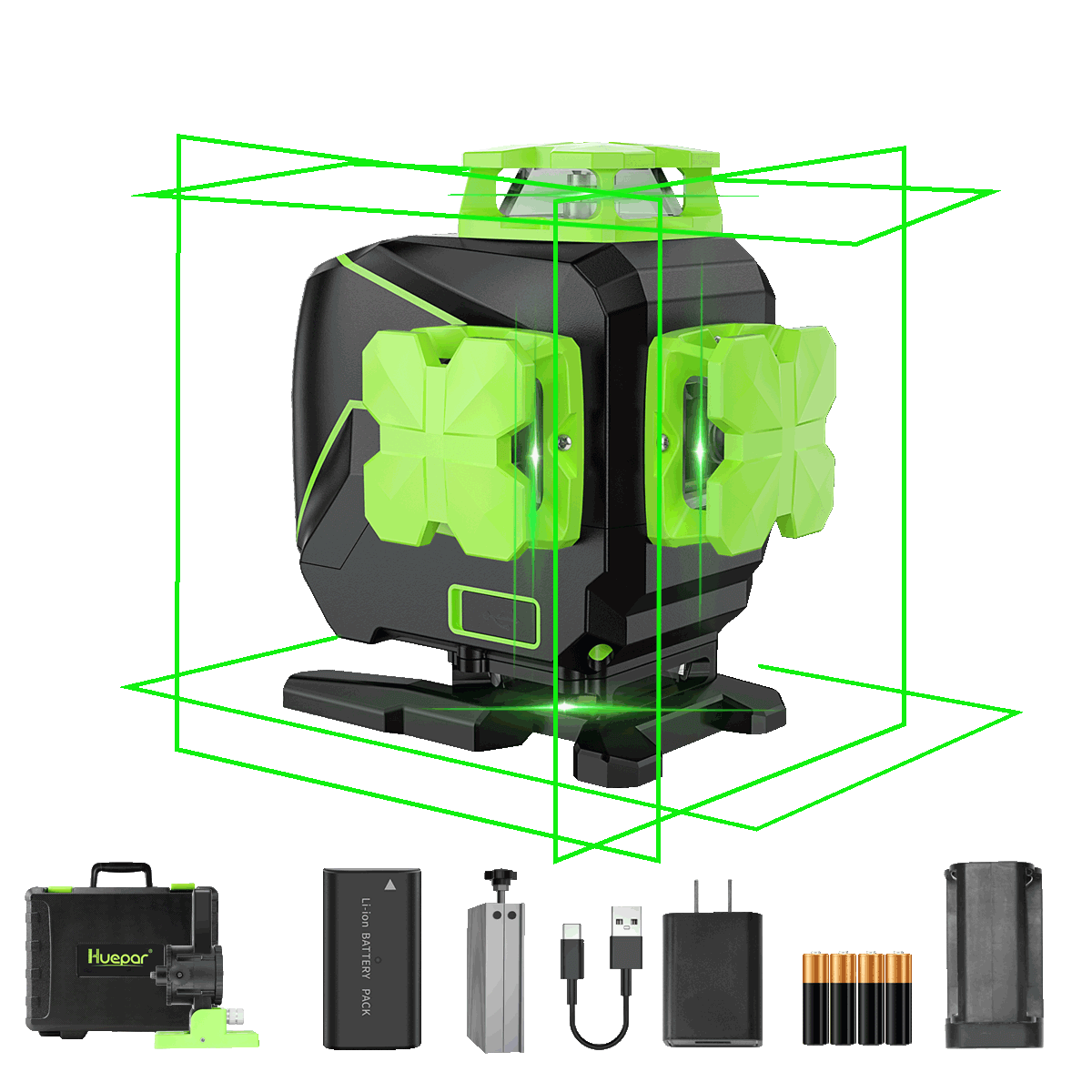 Huepar S04CG-L - 4 x 360 ° Laser à nivellement automatique Laser à lignes croisées Outil laser pour carrelage