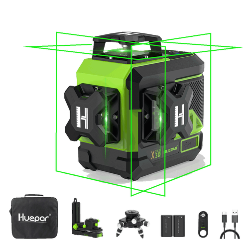 Huepar Z03CG – 3D-Laser-Nivellierlaser mit 12 Linien und grünem Strahl, selbstnivellierend, mit Bluetooth und Fernbedienung. 