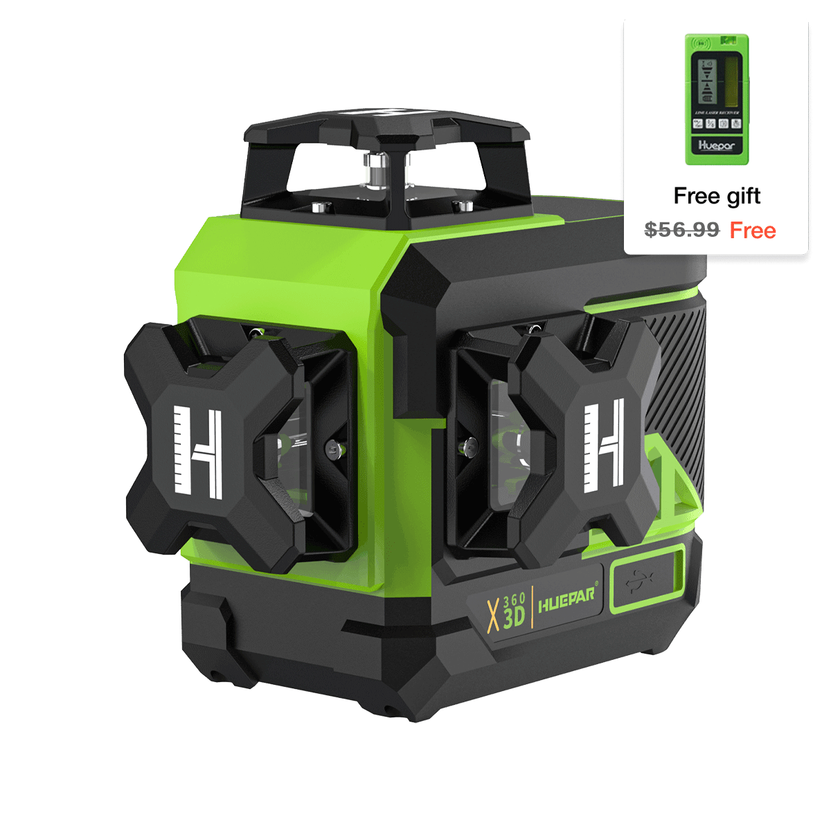 Huepar Z03CG - Niveaux laser à nivellement automatique 3D Green Beam 12 lignes avec Bluetooth et télécommande. 