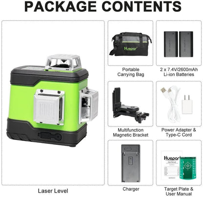 Huepar 503CG - 3D Green Beam Cross Line Self-Leveling Laser Level - HUEPAR US