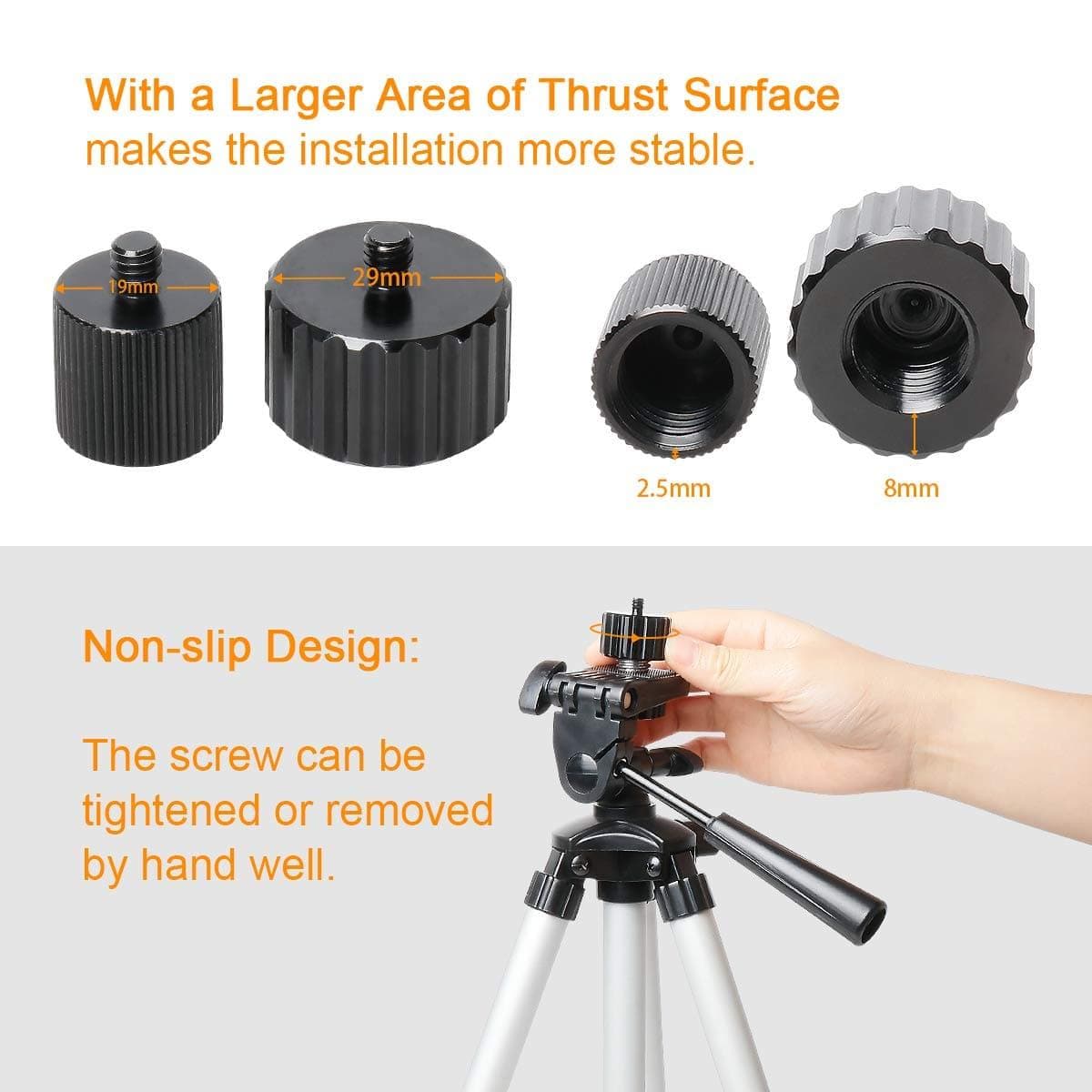 HUEPAR Adapter with 5/8-inch to 11 Female to 1/4-inch to 20 Male thread conversion for tripods and lasers, free shipping in the US0