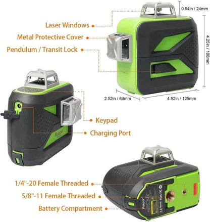 Huepar 603BT-H - 3D Green Beam Self-Leveling 3 X 360° Laser Level with Hardcase - HUEPAR US