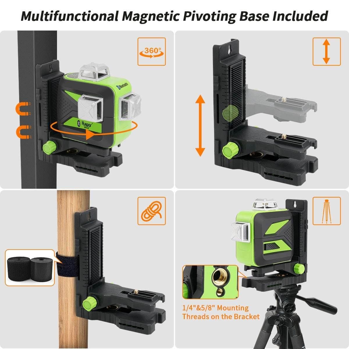 Huepar 603BT-H - 3D Green Beam Self-Leveling 3 X 360° Laser Level with Hardcase - HUEPAR US