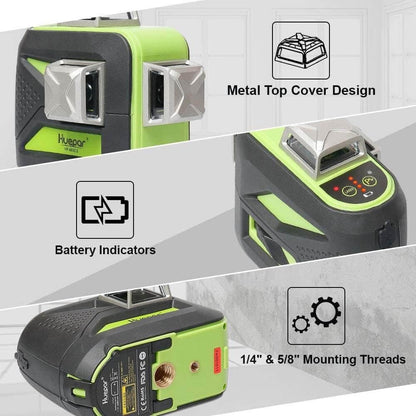 Huepar 603CG - 3D Green Beam Self-Leveling 3 X 360° Laser Level - HUEPAR US