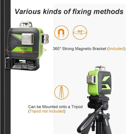 Huepar 603CG-BT - 3 x 360° Green Beam 3D Laser Level with Bluetooth Connectivity - HUEPAR US