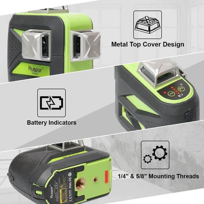 Huepar 603CG-H - 3D Green Beam Self-Leveling 3 X 360° Laser Level with Hardcase - HUEPAR US