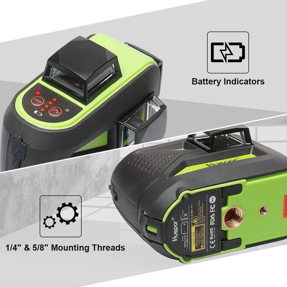 Huepar 603CR - Red Beam Self-Leveling Cross Line Laser Level with Magnetic Pivoting Base - HUEPAR US