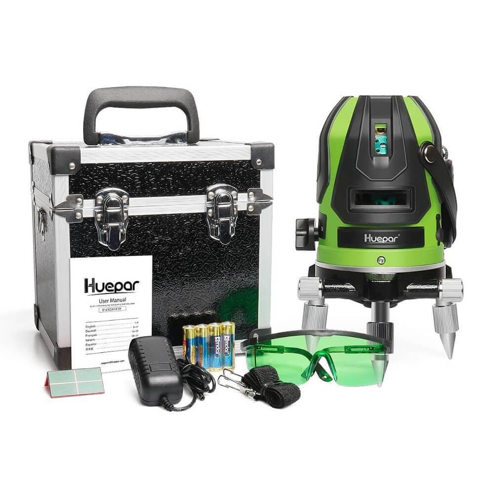 Huepar 6141G - Green Beam Multi Line Laser Level with Four Vertical and One Horizontal Lines with Down Plumb Dot - HUEPAR US