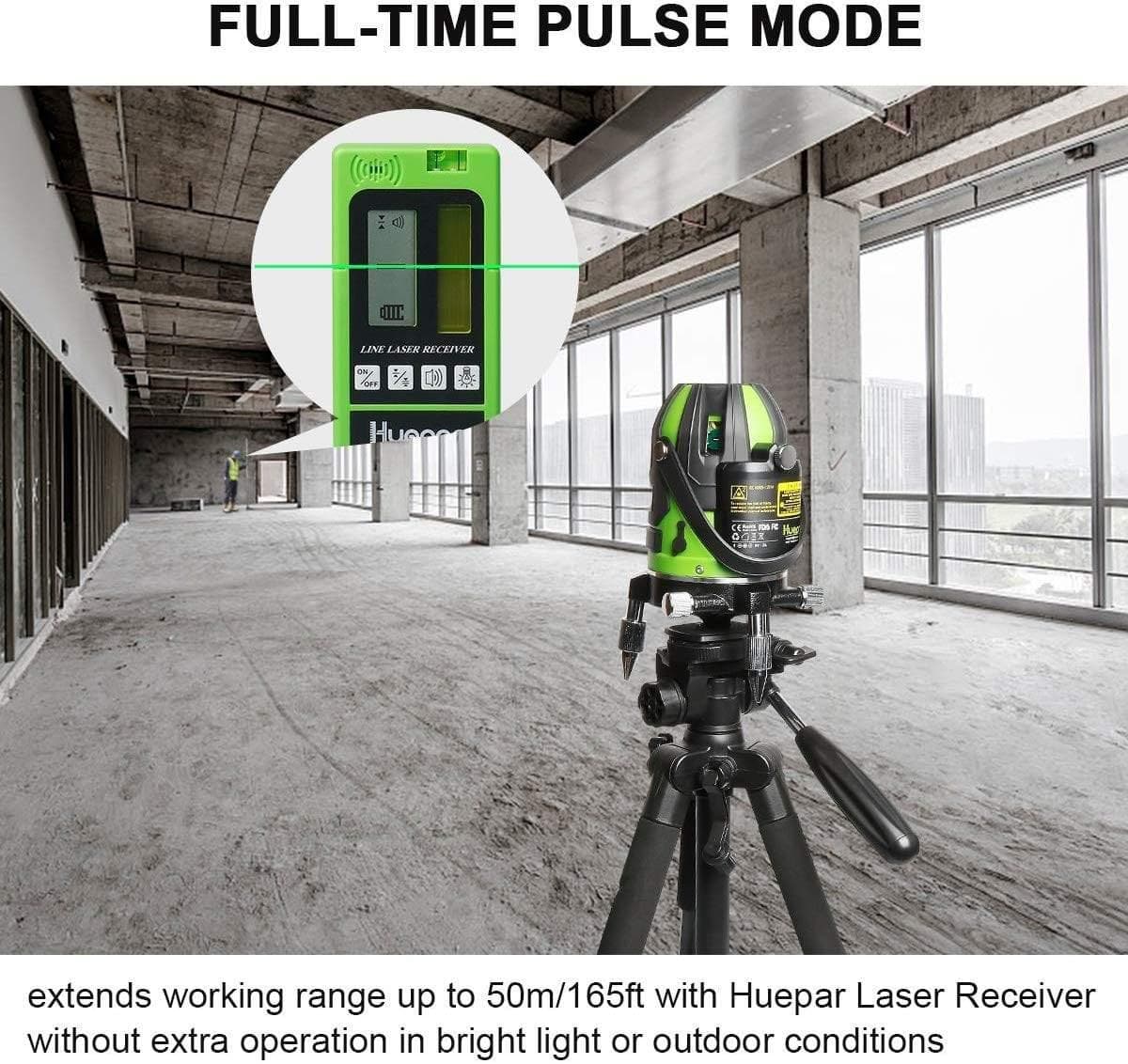 Huepar 6141G - Green Beam Multi Line Laser Level with Four Vertical and One Horizontal Lines with Down Plumb Dot - HUEPAR US