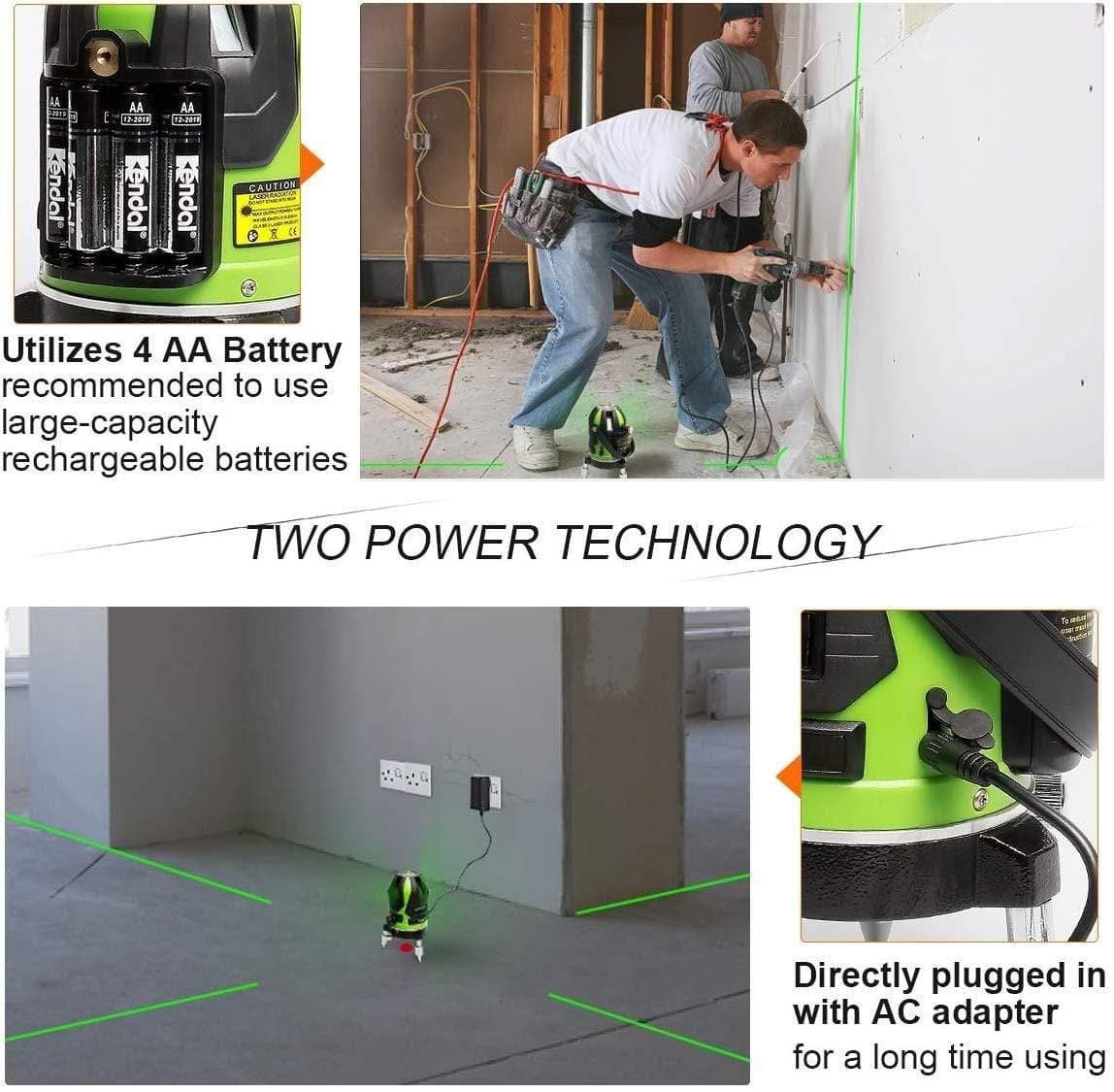 Huepar 6141G - Green Beam Multi Line Laser Level with Four Vertical and One Horizontal Lines with Down Plumb Dot - HUEPAR US