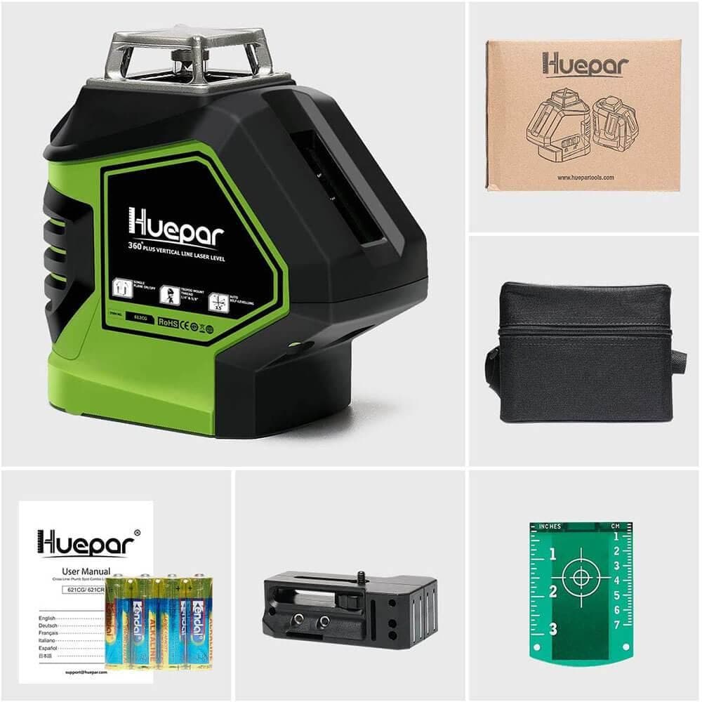 Huepar 621CG - Self-Leveling Green Laser Level Cross Line with 2 Plumb Dots Laser Tool - HUEPAR US