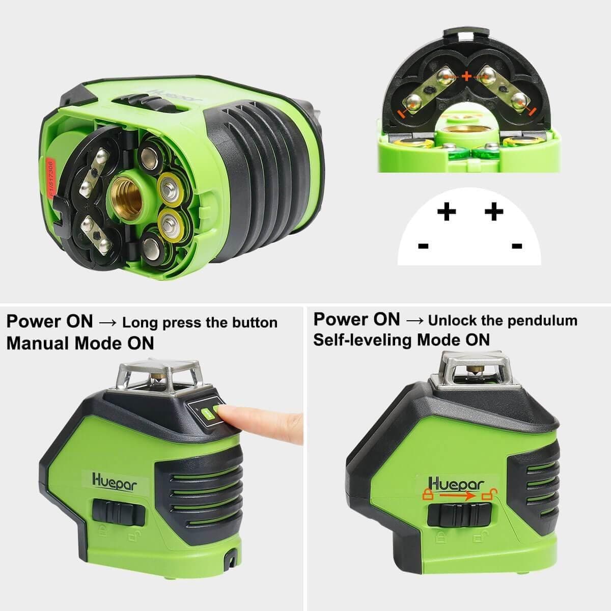 Huepar Self-Leveling Laser Level Green Beam Cross Line Laser Level Tools  with 2 Plumb Dots and 360° Magnetic Pivoting Bracket 7211CG 
