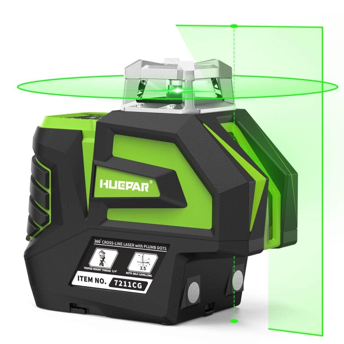 Huepar 7211CG - Self-Leveling Green Laser Level Cross Line with 2 Plumb Dots Laser Tool - HUEPAR US