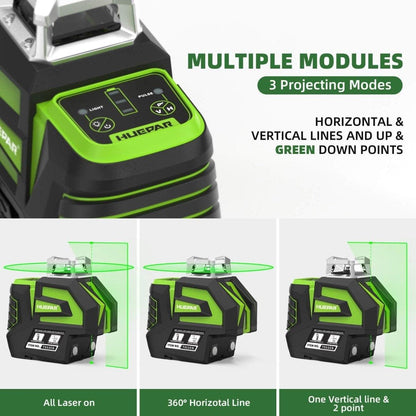 Huepar 7211CG - Self-Leveling Green Laser Level Cross Line with 2 Plumb Dots Laser Tool - HUEPAR US