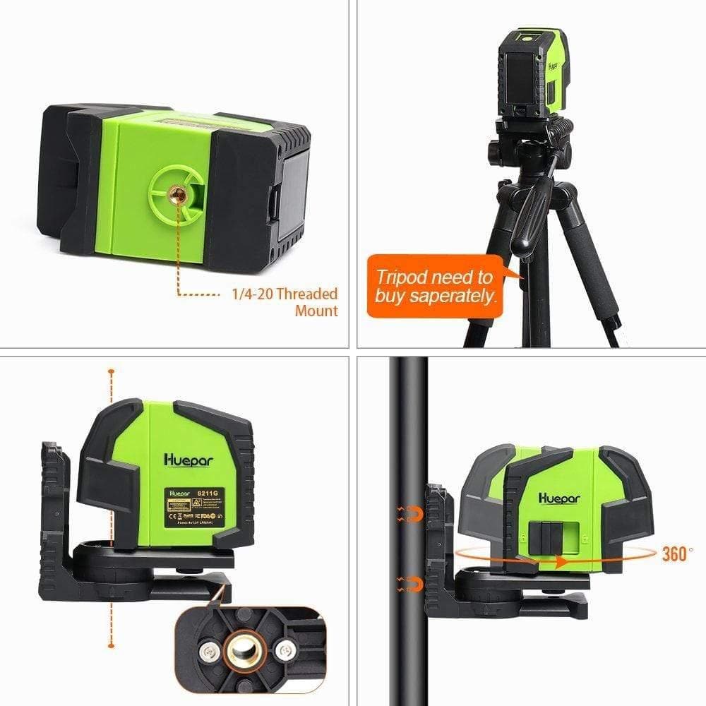 Huepar 8211G - Professional Green Cross Line Laser Level with 2 Plumb Dots - HUEPAR US